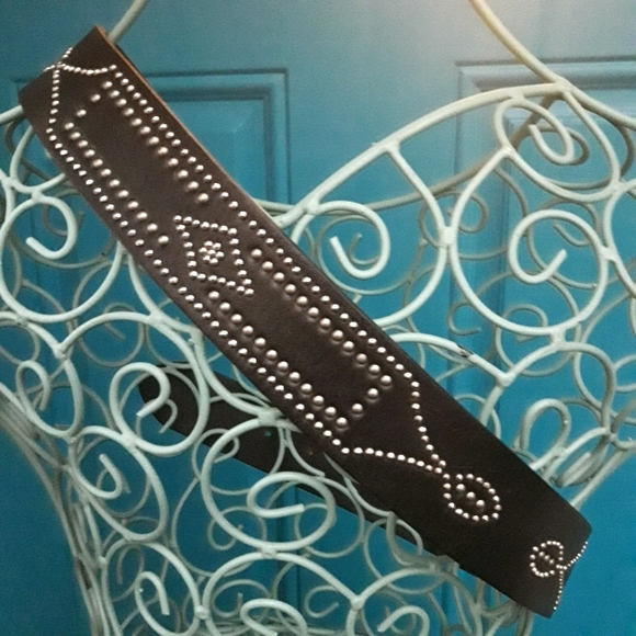 Genuine Leather Belt Buckle Metal Studded Rivets Micro Crystals Black - Picture 15 of 16